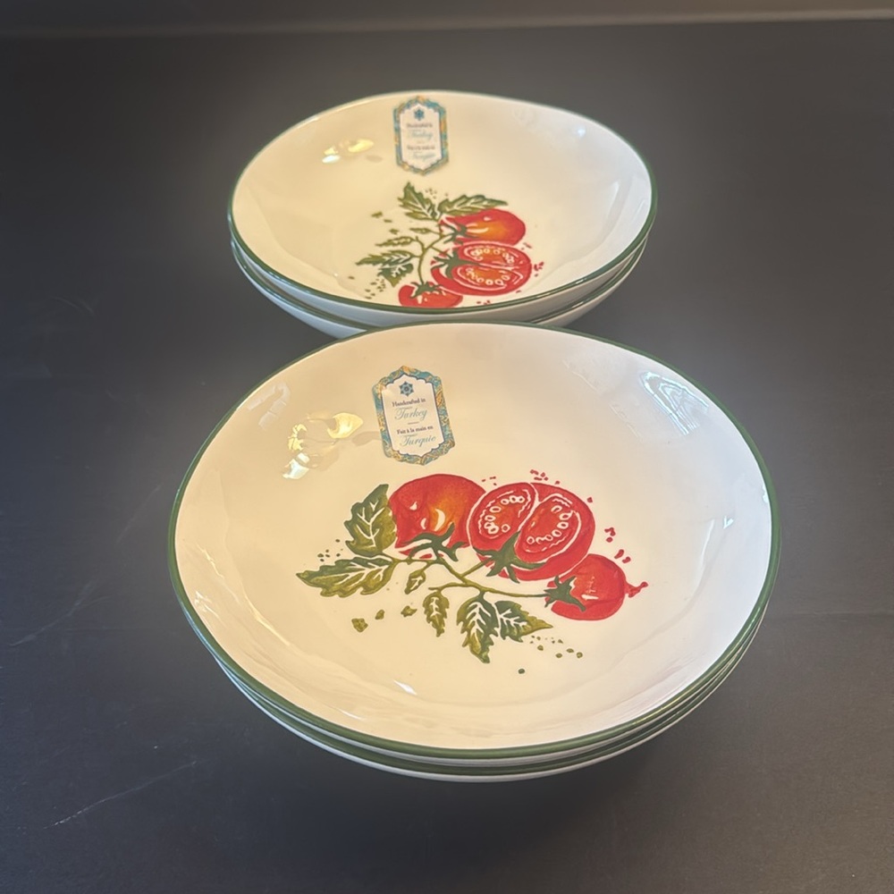 4pc PAPART SERAMIK Handcrafted In Turkey Pasta Salad Bowl - Tomatoes On A Vine - Picture 10 of 13